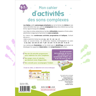 Mon cahier d’activités des sons complexes Les Alphas – 35 activités ludiques + 100 gommettes | Lecture dès 6 ans
