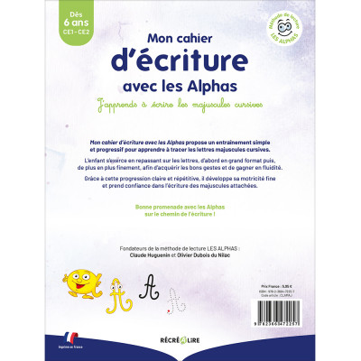 Cahier d'écriture majuscules cursives Alphas - Éditions Récréalire