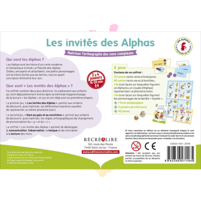 Les invités des Alphas | Coffret jeux sons complexes 6‑8 ans | Orthographe in, on, eau… Les invités des Alphas | Coffret jeux sons complexes 6‑8 ans | Orthographe in, on, eau…