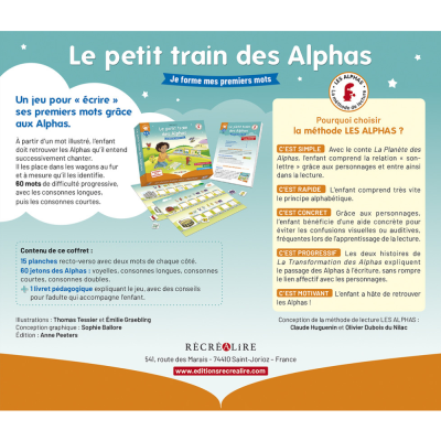 Le petit train des Alphas – Jeu de lecture dès 4 ans | 60 premiers mots à former | Méthode Les Alphas Le petit train des Alphas – Jeu de lecture dès 4 ans | 60 premiers mots à former | Méthode Les Alphas
