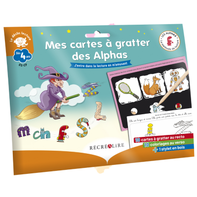 Mes cartes à gratter Les Alphas – Activités ludiques de lecture dès 4 ans | 10 cartes recto verso + stylet Mes cartes à gratter Les Alphas – Activités ludiques de lecture dès 4 ans | 10 cartes recto verso + stylet