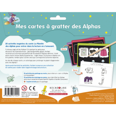 Mes cartes à gratter Les Alphas – Activités ludiques de lecture dès 4 ans | 10 cartes recto verso + stylet Mes cartes à gratter Les Alphas – Activités ludiques de lecture dès 4 ans | 10 cartes recto verso + stylet