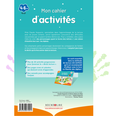 Mon cahier d’activités « Déclic lecture » Les Alphas – 35 jeux ludiques + 100 gommettes repositionnables dès 4 ans