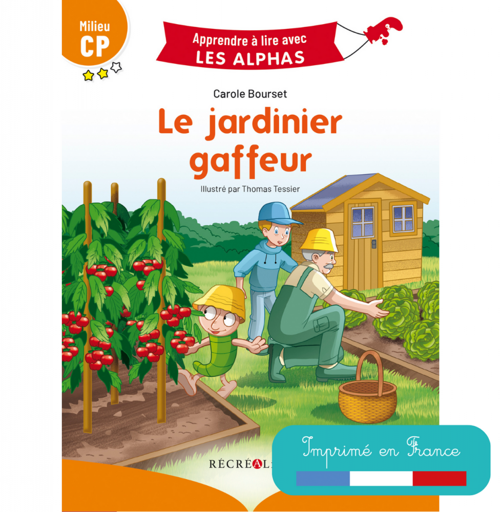 Première de couverture de Le jardinier gaffeur avec vignette Imprimé en France