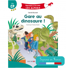 Première de couverture de Gare au dinosaure avec vignette Imprimé en France