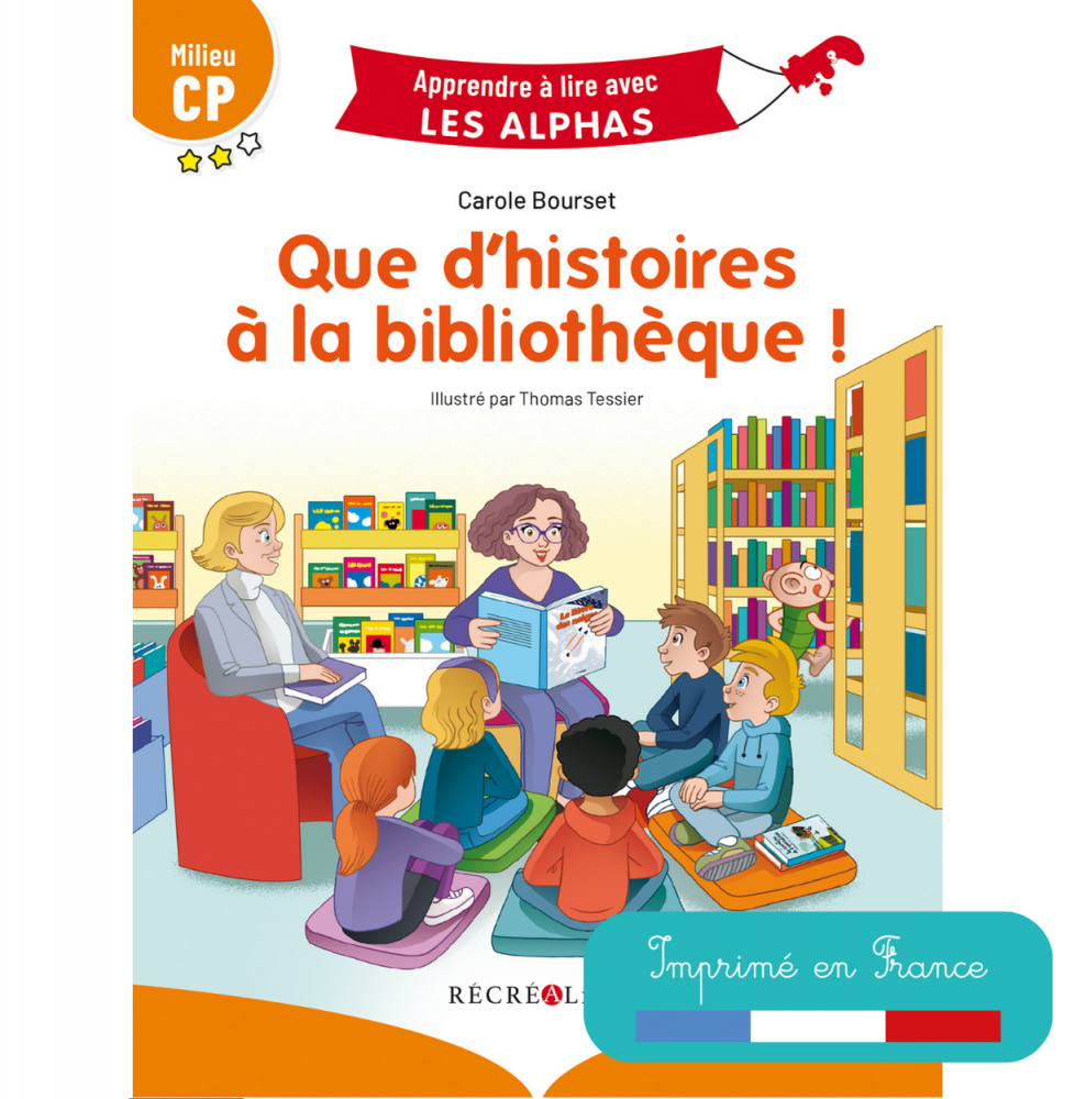 Première de couverture de Que d'histoires à la bibliothèque avec vignette Imprimé en France