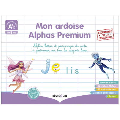 Ardoise Alphas Premium | 127 stickers repositionnables | Lettres + personnages conte