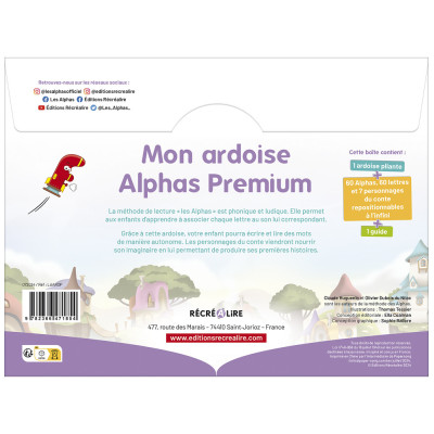 Ardoise Alphas Premium | 127 stickers repositionnables | Lettres + personnages conte